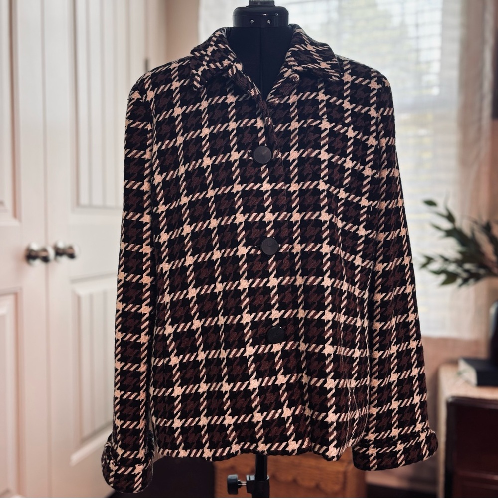 Liz Claiborne Wool Blend Houndstooth/ Tweed Style Coat- XL